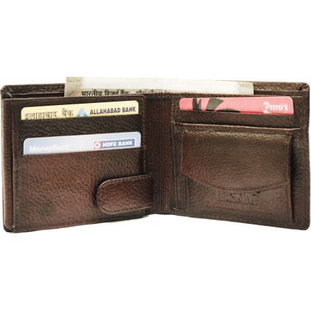 Brown Wallet Inside Button Genuin Leather Card Holder