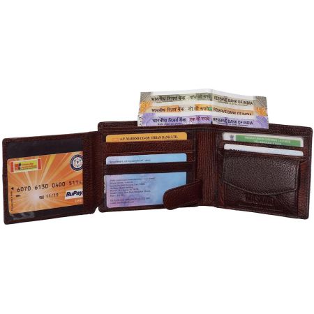 Genuine Leather Inside Button Wallet Brown